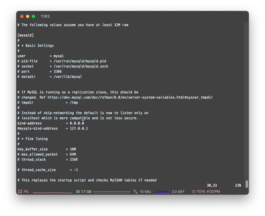 mysql 환경설정 변경하기